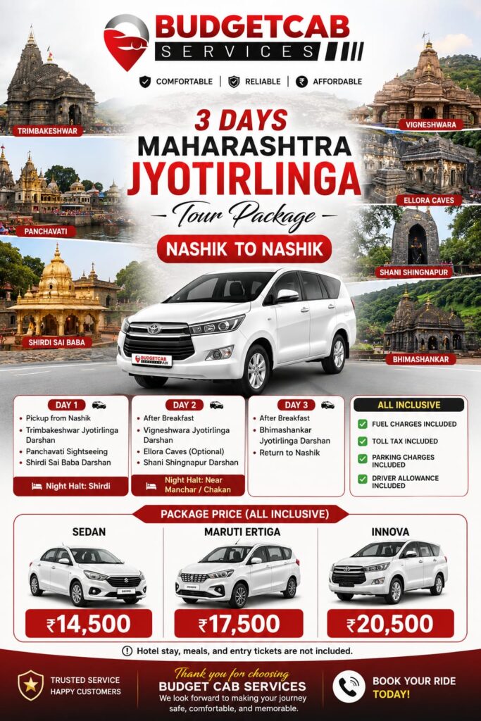 Nasik to 3 Jyotirling Darshan Cab Service Budget Cab Services