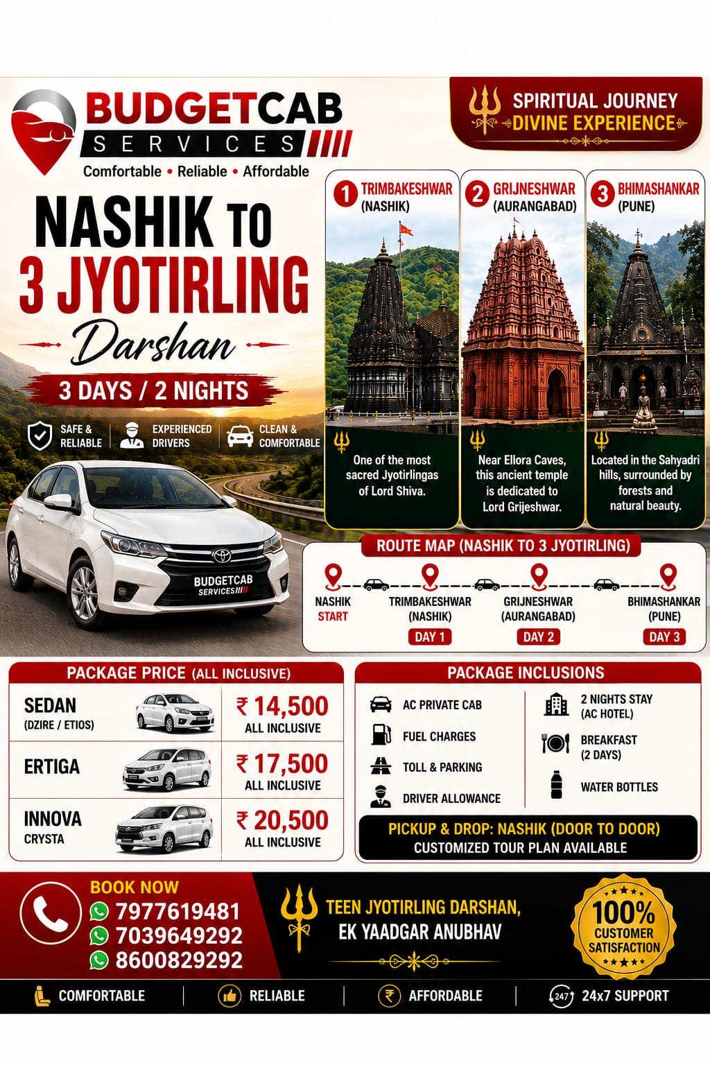 Nashik to 3 Jyotirling Darshan Cab Package