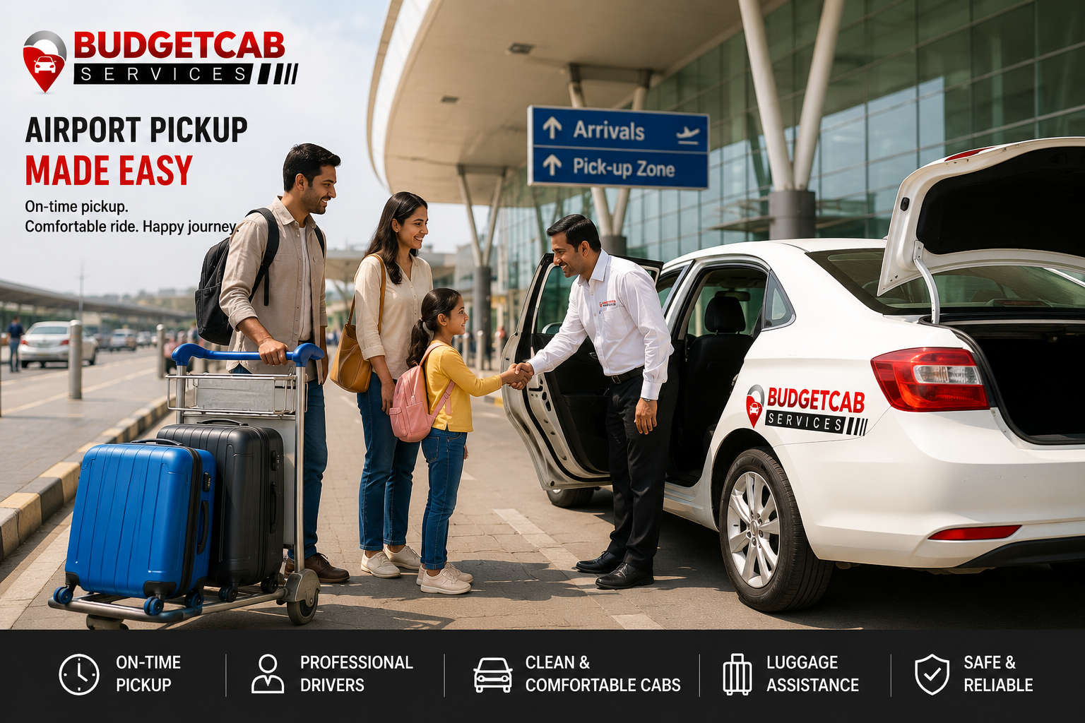 Nashik Airport cab pickup service with family, luggage and Budget Cab Services taxi