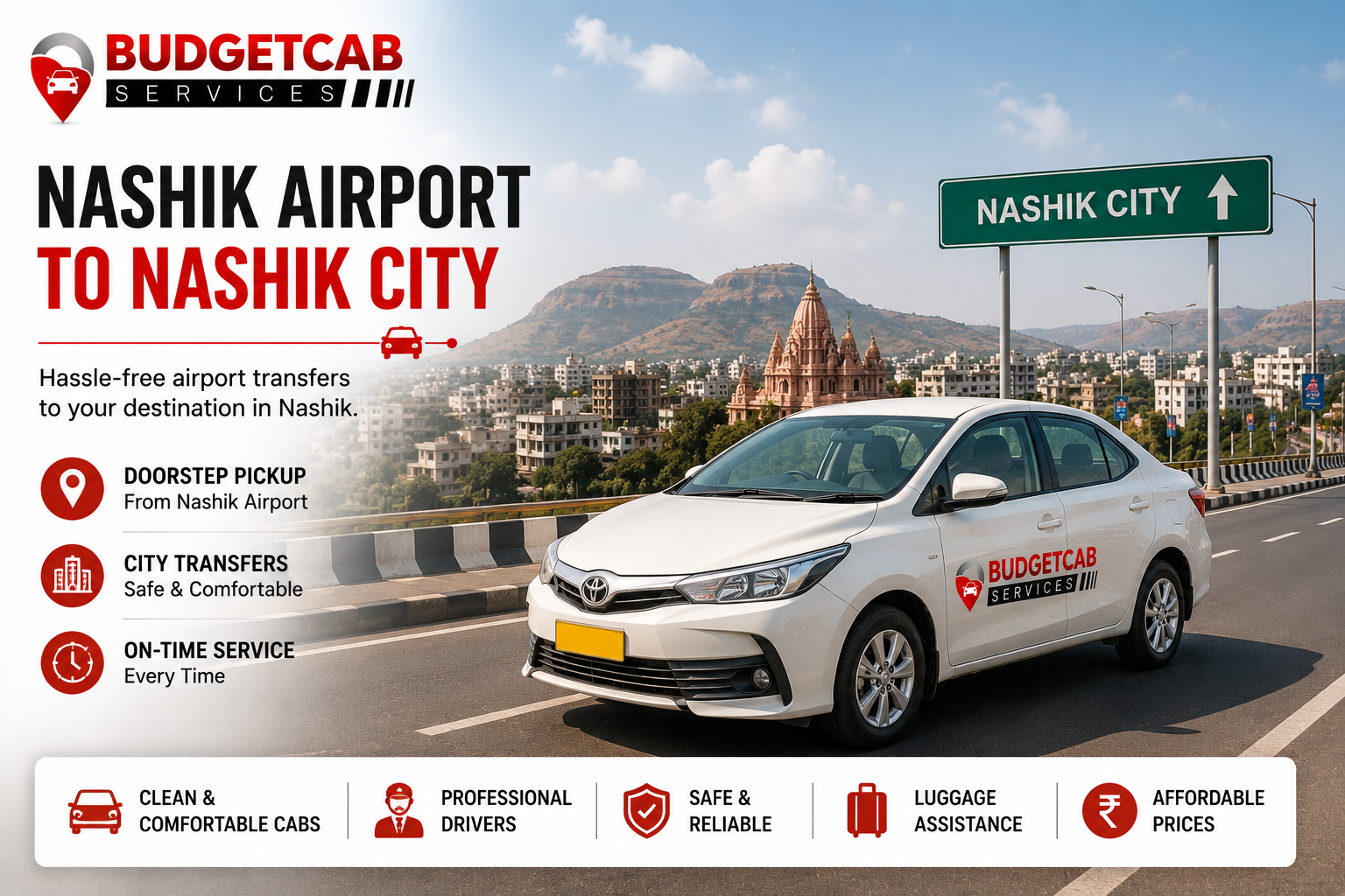 Nashik Airport to Nashik city cab service with Budget Cab Services taxi