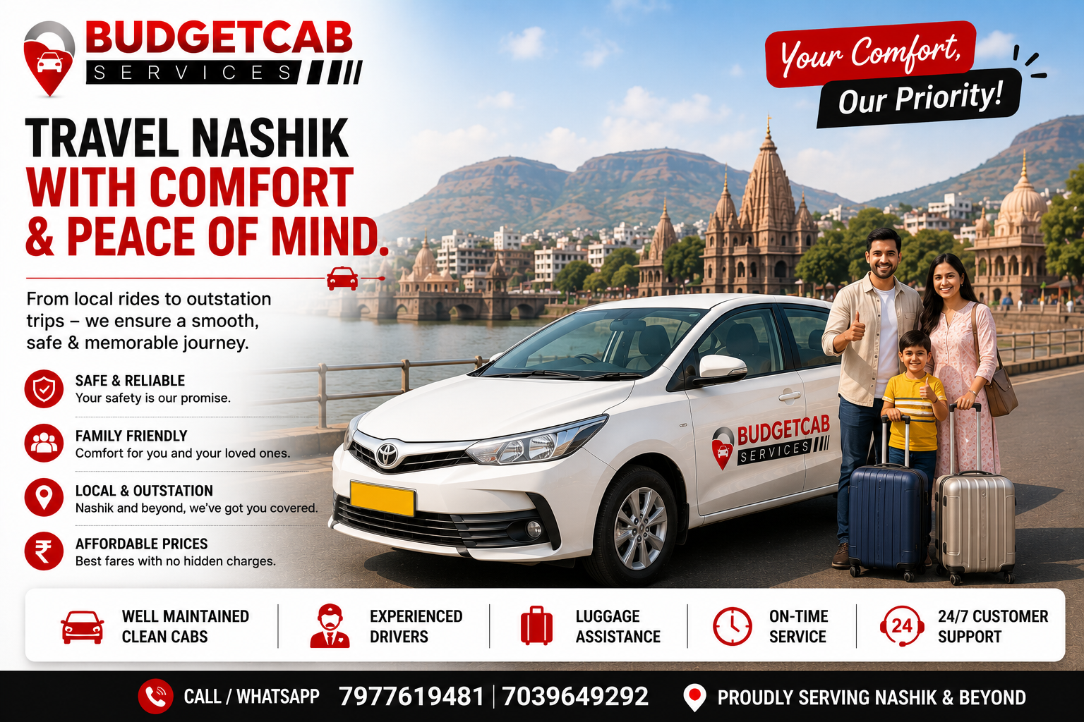 Budget Cab Services providing comfortable and reliable Nashik local and outstation taxi travel for families