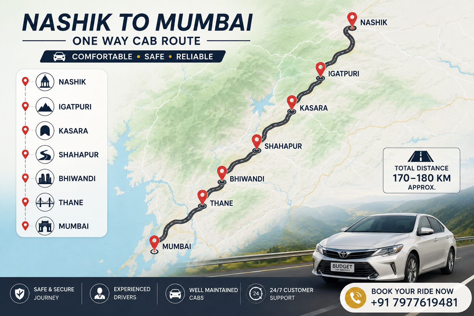 Nashik to Mumbai cab route via Igatpuri Kasara Shahapur Bhiwandi and Thane