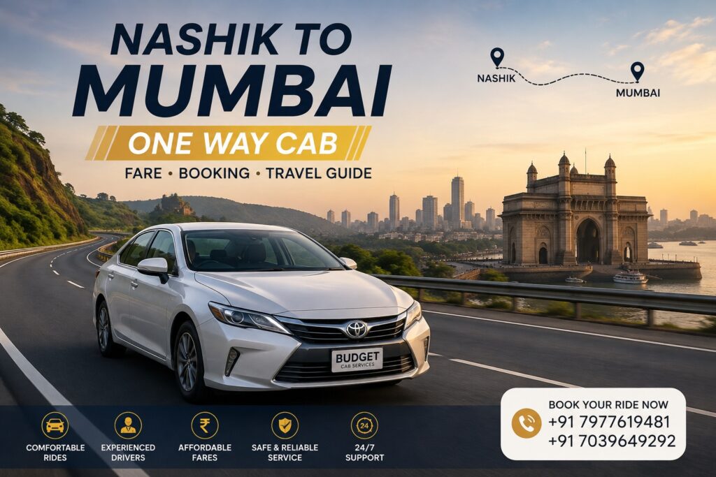 Nashik to Mumbai one way cab on highway with Mumbai skyline