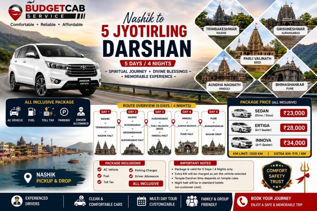 Nashik to 5 Jyotirling Cab Package