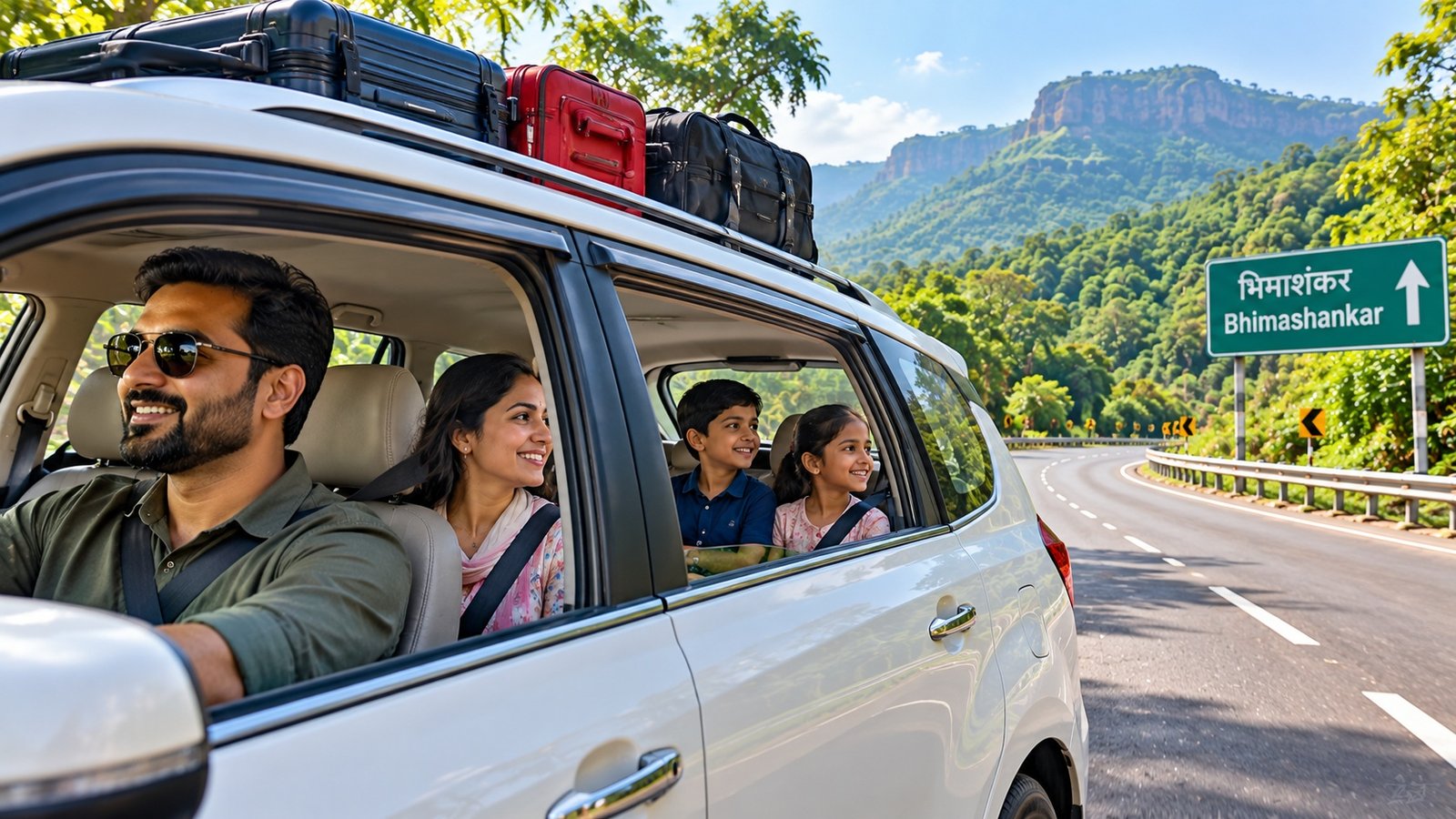 Family travelling from Nashik to Bhimashankar by taxi