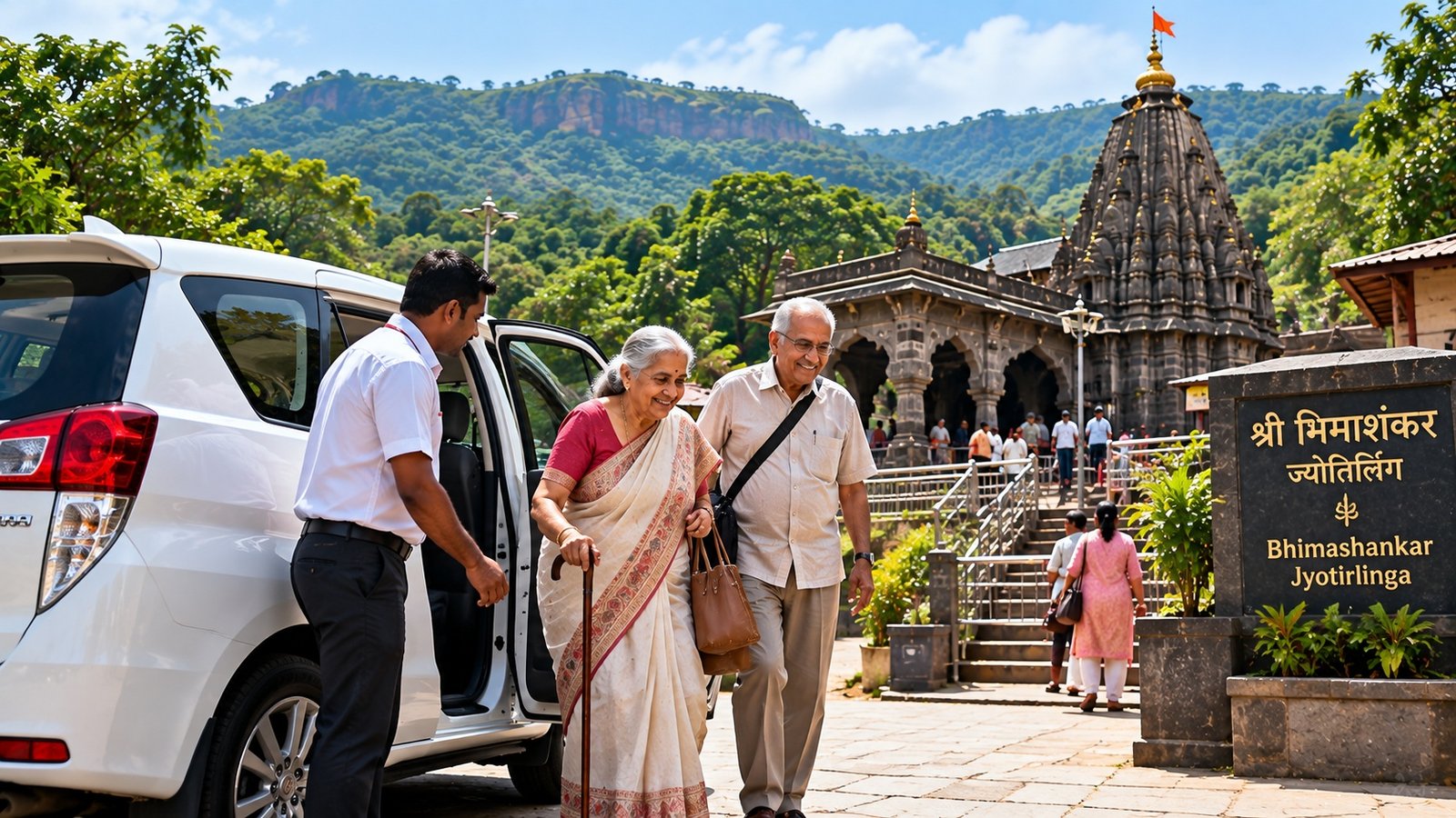 Senior citizens travelling to Bhimashankar from Nashik by cab