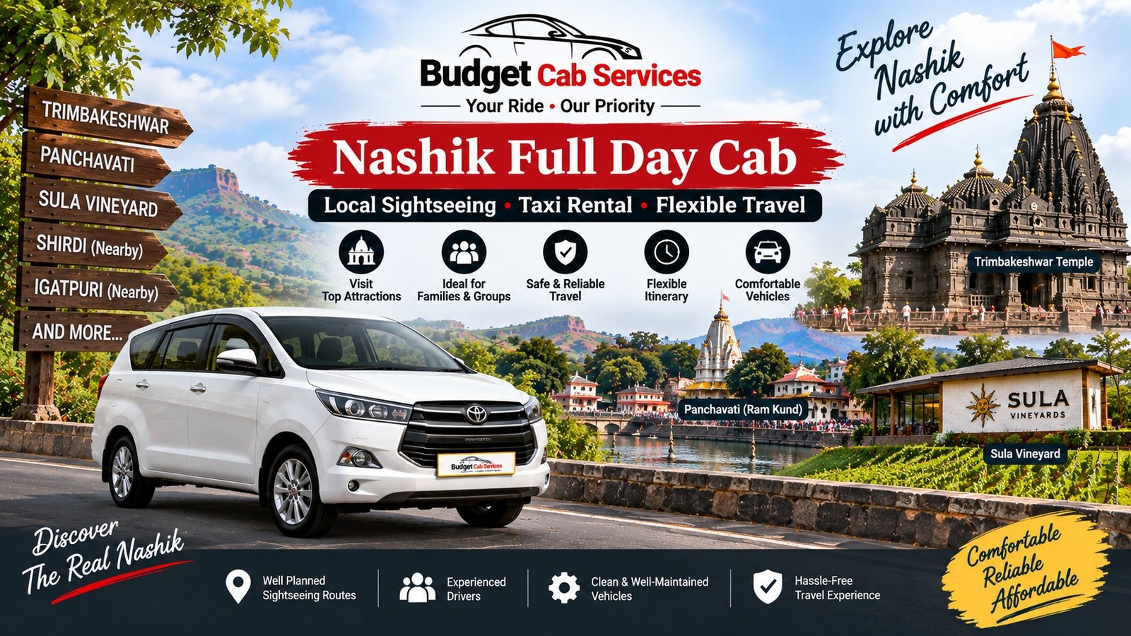 Budget Cab Services full day cab in Nashik for sightseeing