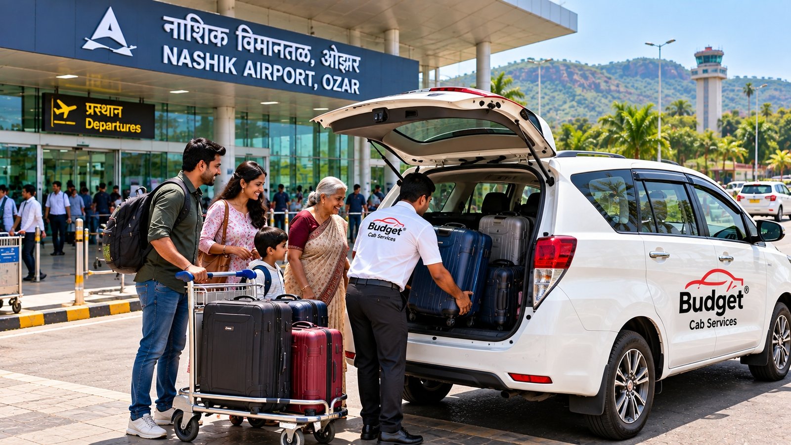Airport cab pickup with luggage in Nashik