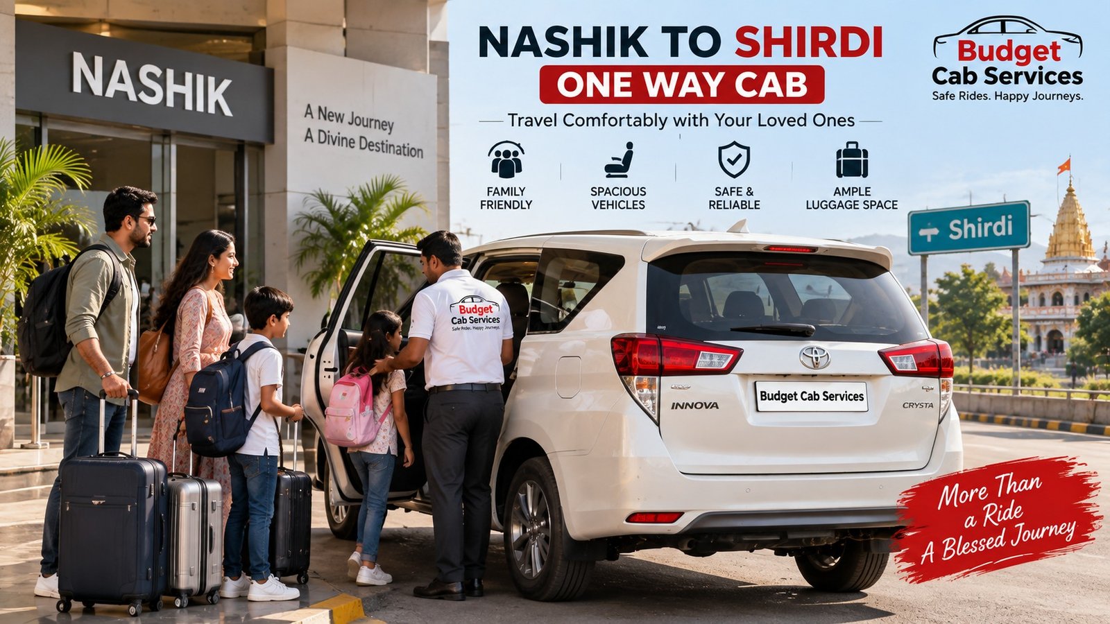 Family travelling by Nashik to Shirdi one way cab