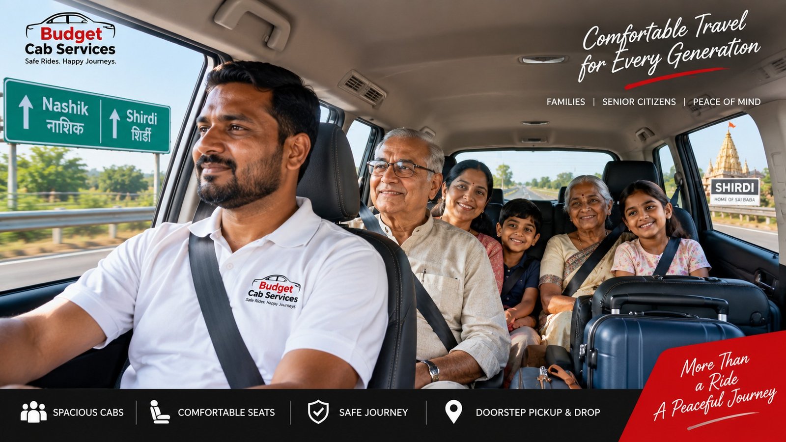Family and senior citizens travelling from Nashik to Shirdi by cab