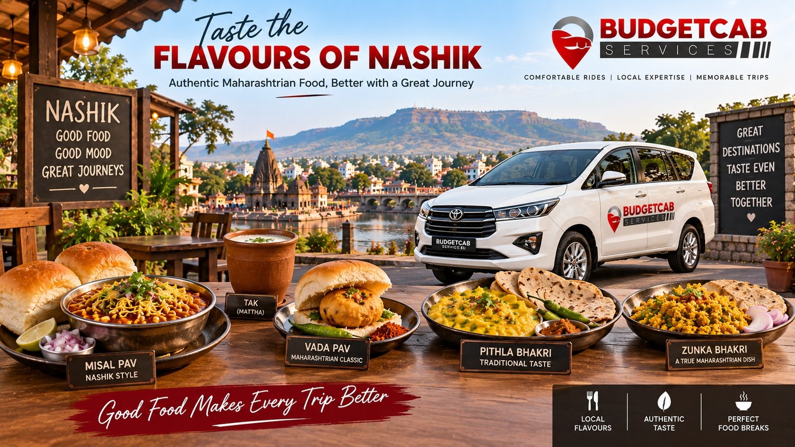 Maharashtrian food including misal pav vada pav and bhakri in Nashik