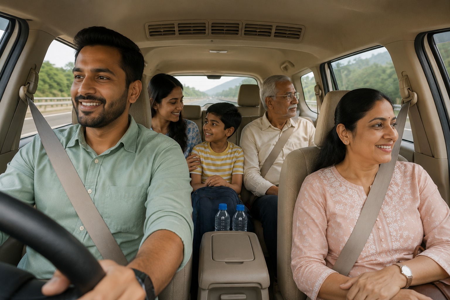 Family and senior traveler during a Nashik to Mumbai cab journey