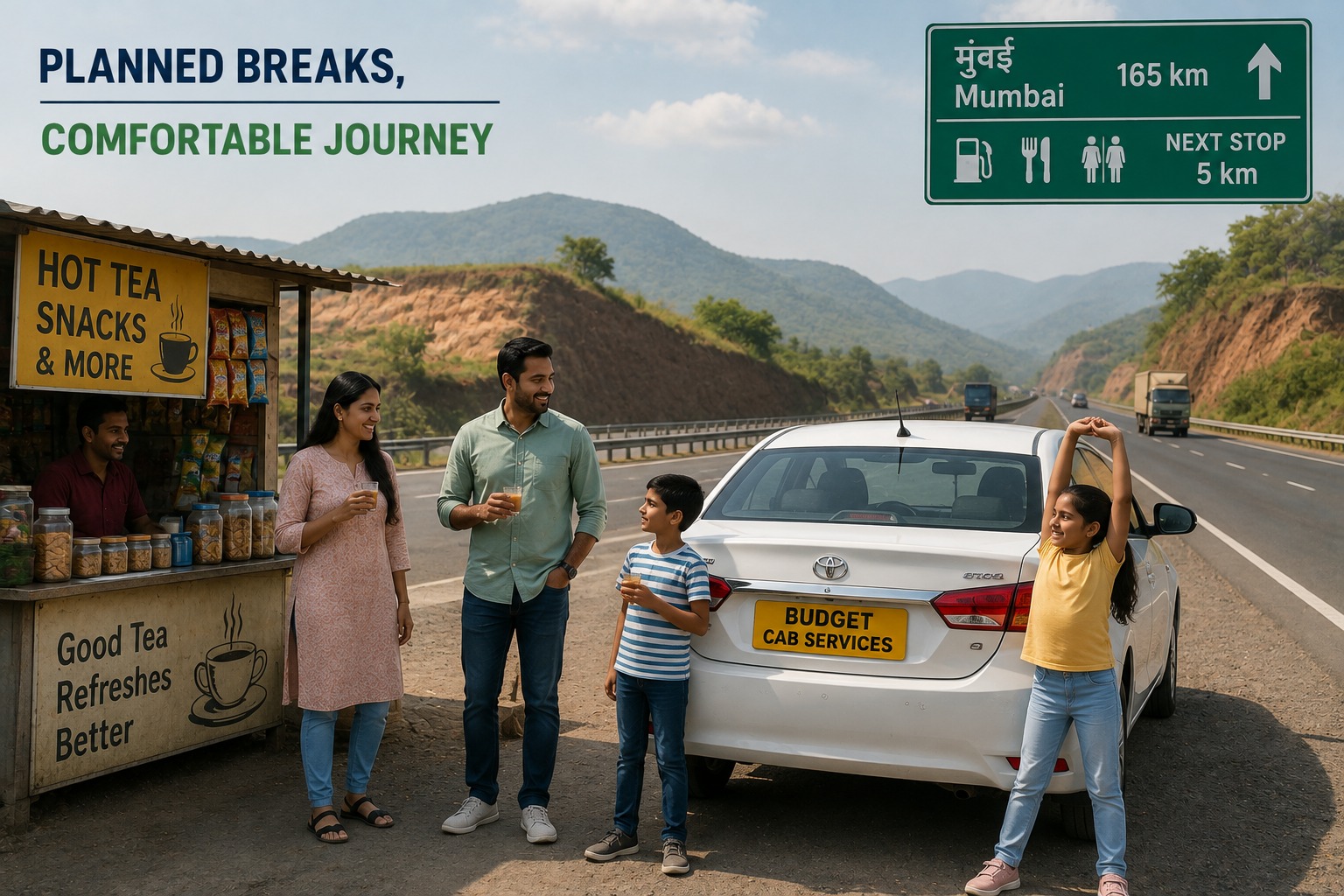 Highway refreshment break during Nashik to Mumbai cab journey
