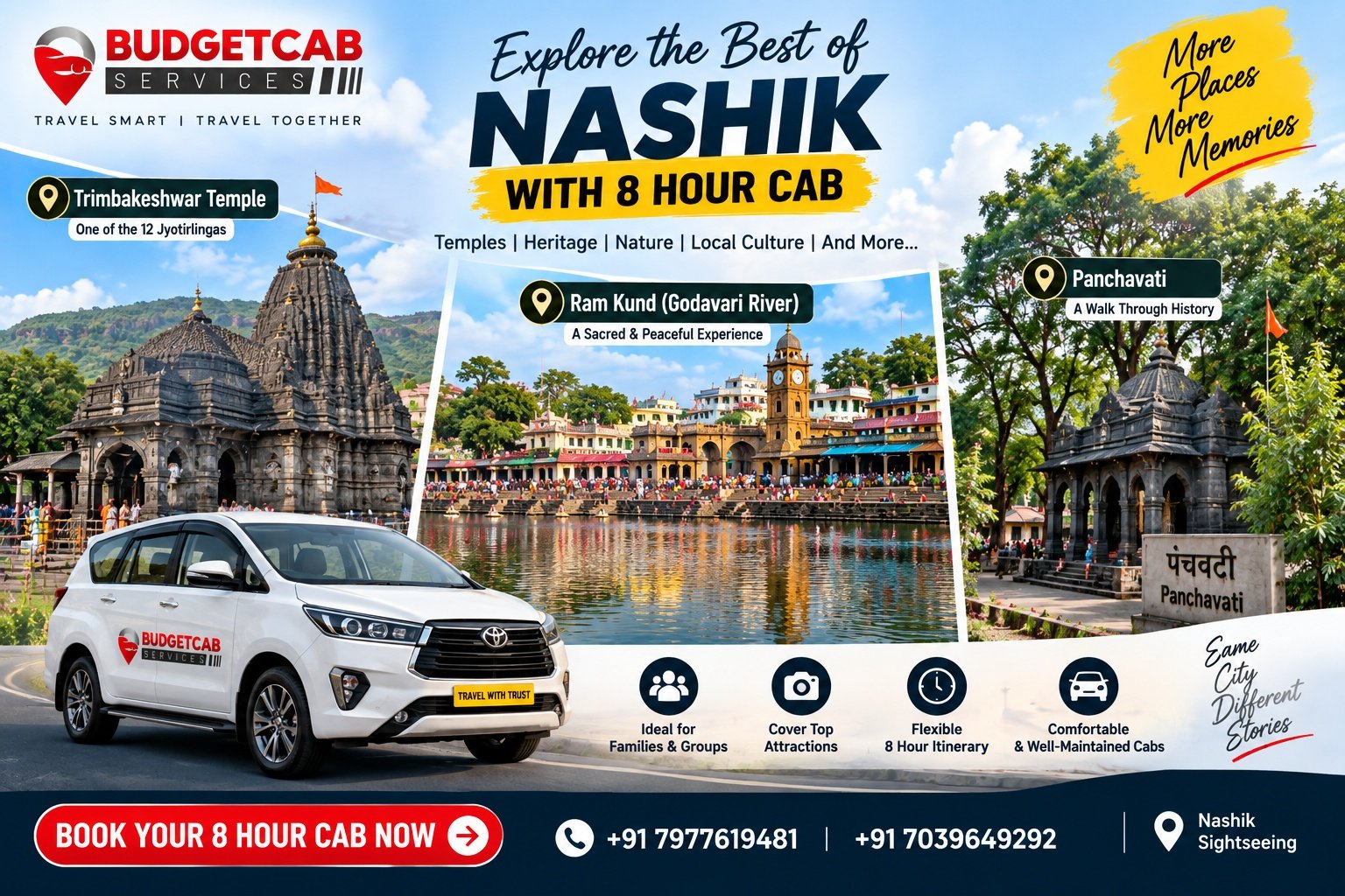 Nashik sightseeing places with 8 hour cab
