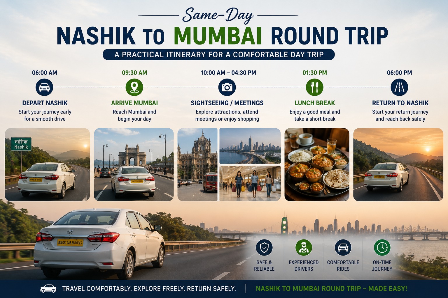 Same-day Nashik to Mumbai round trip cab itinerary