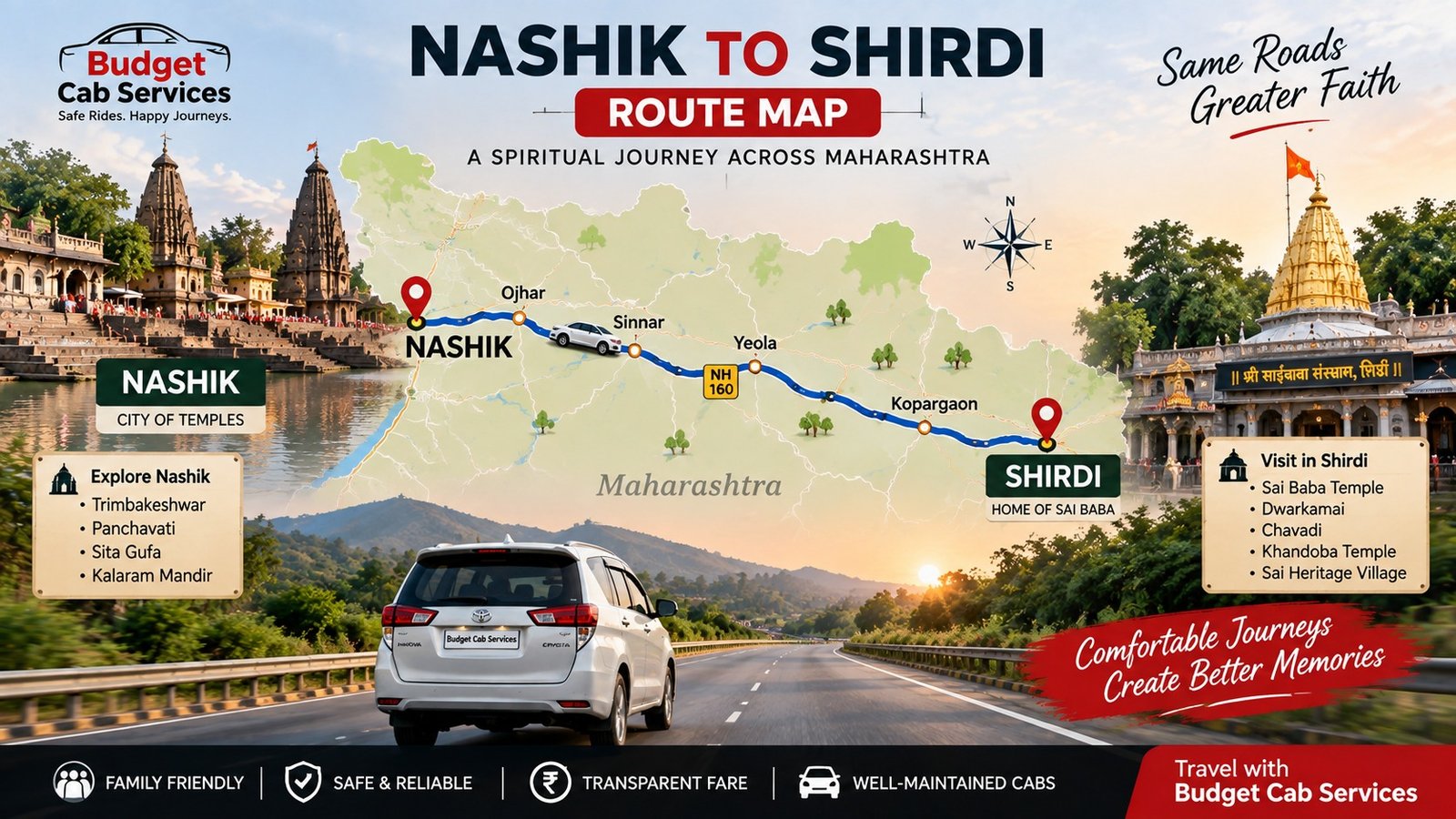 Nashik to Shirdi cab route map