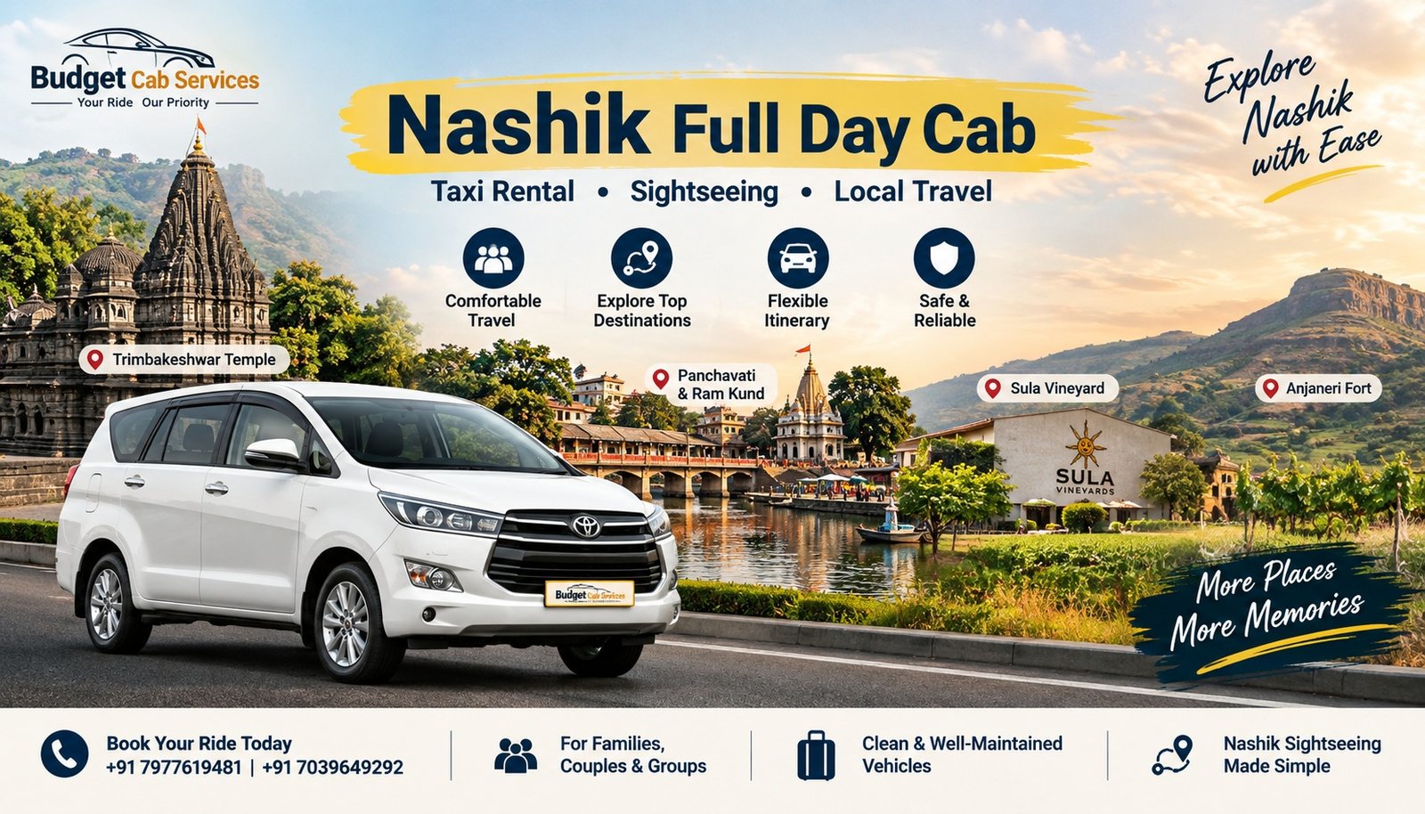 Full Day Cab Nashik for sightseeing and local travel