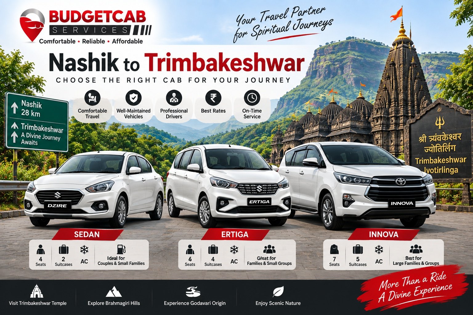 Sedan Ertiga and Innova cab options for Nashik to Trimbakeshwar