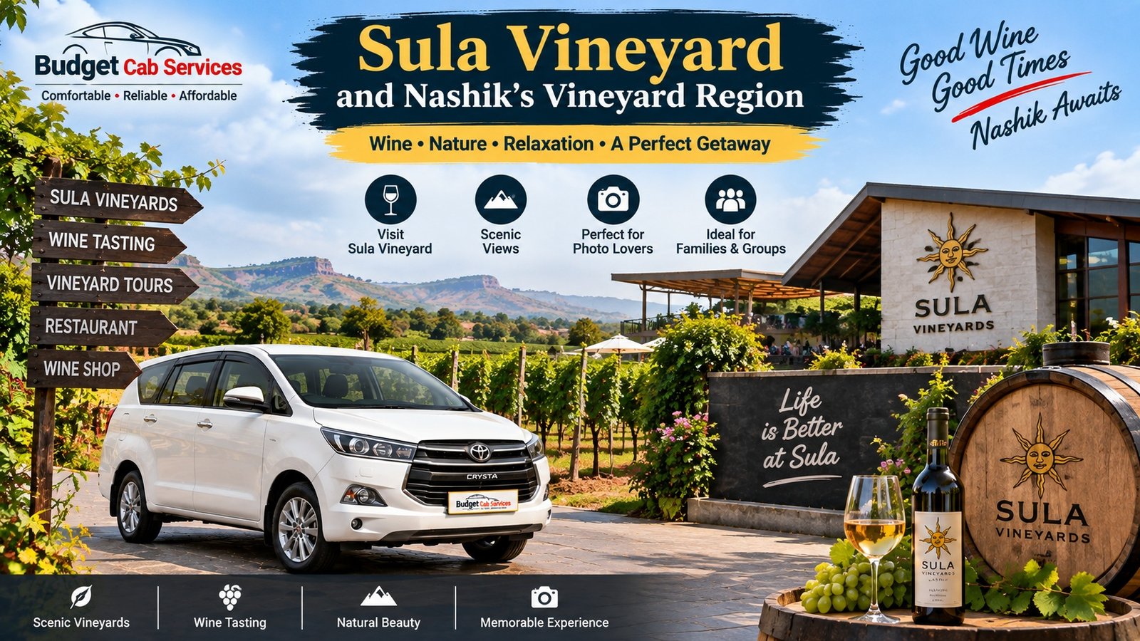 Sula Vineyard Nashik sightseeing by full day cab