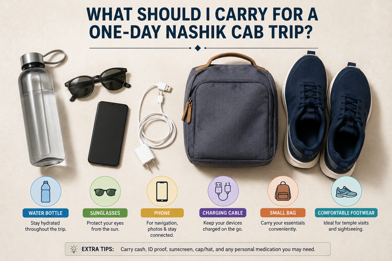 Travel essentials for a Nashik one-day cab trip