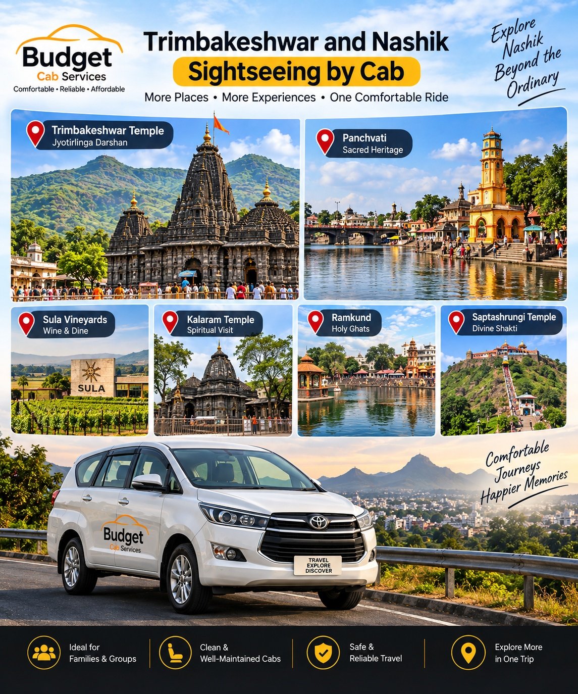 Trimbakeshwar and Nashik sightseeing by cab